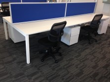 Desk Top Mounted Screens. Made To Order In Choice Of Fabric Colours. White Or Silver Extrusions